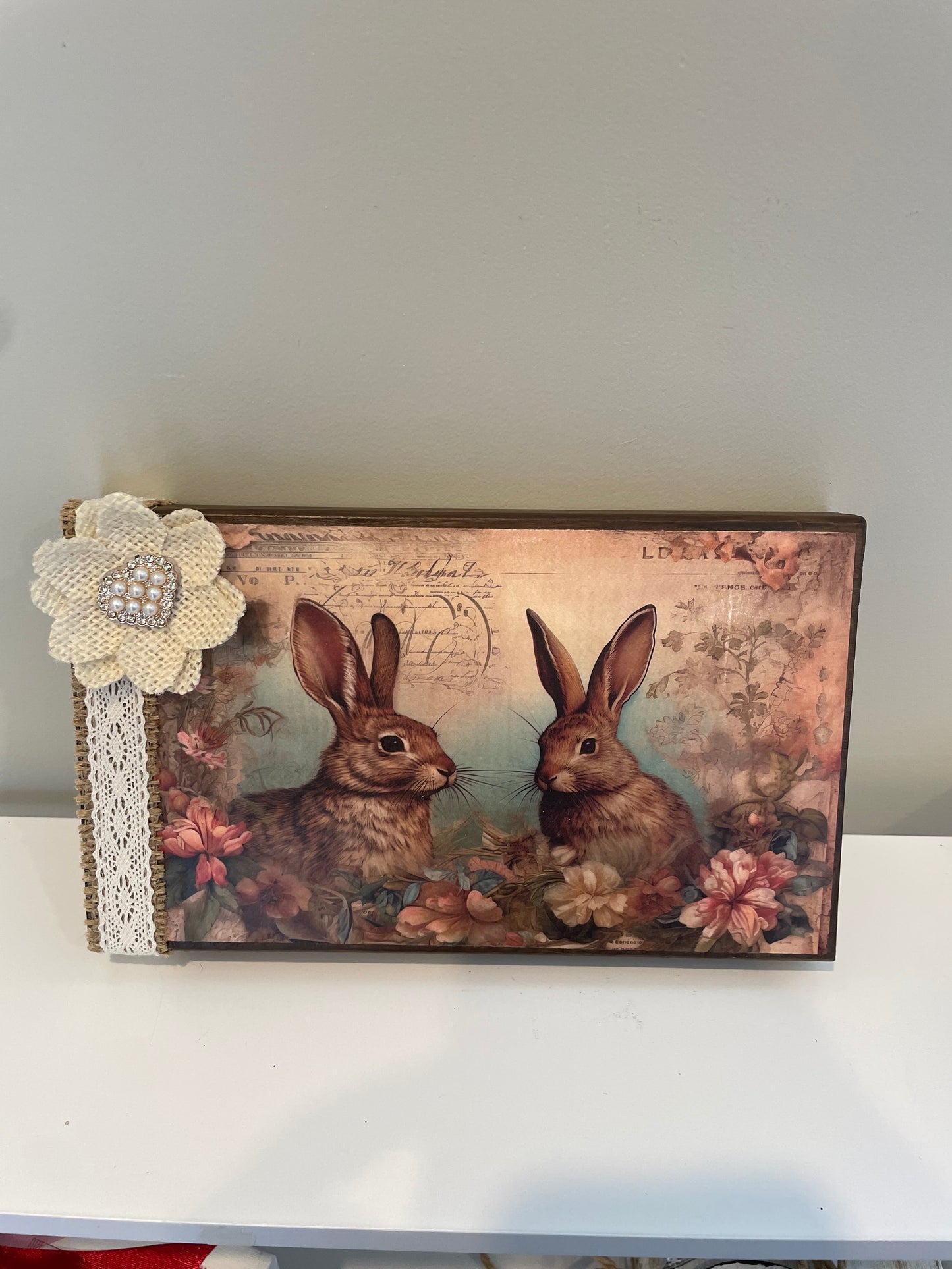 Decoupaged Bunny Shelf Sitter