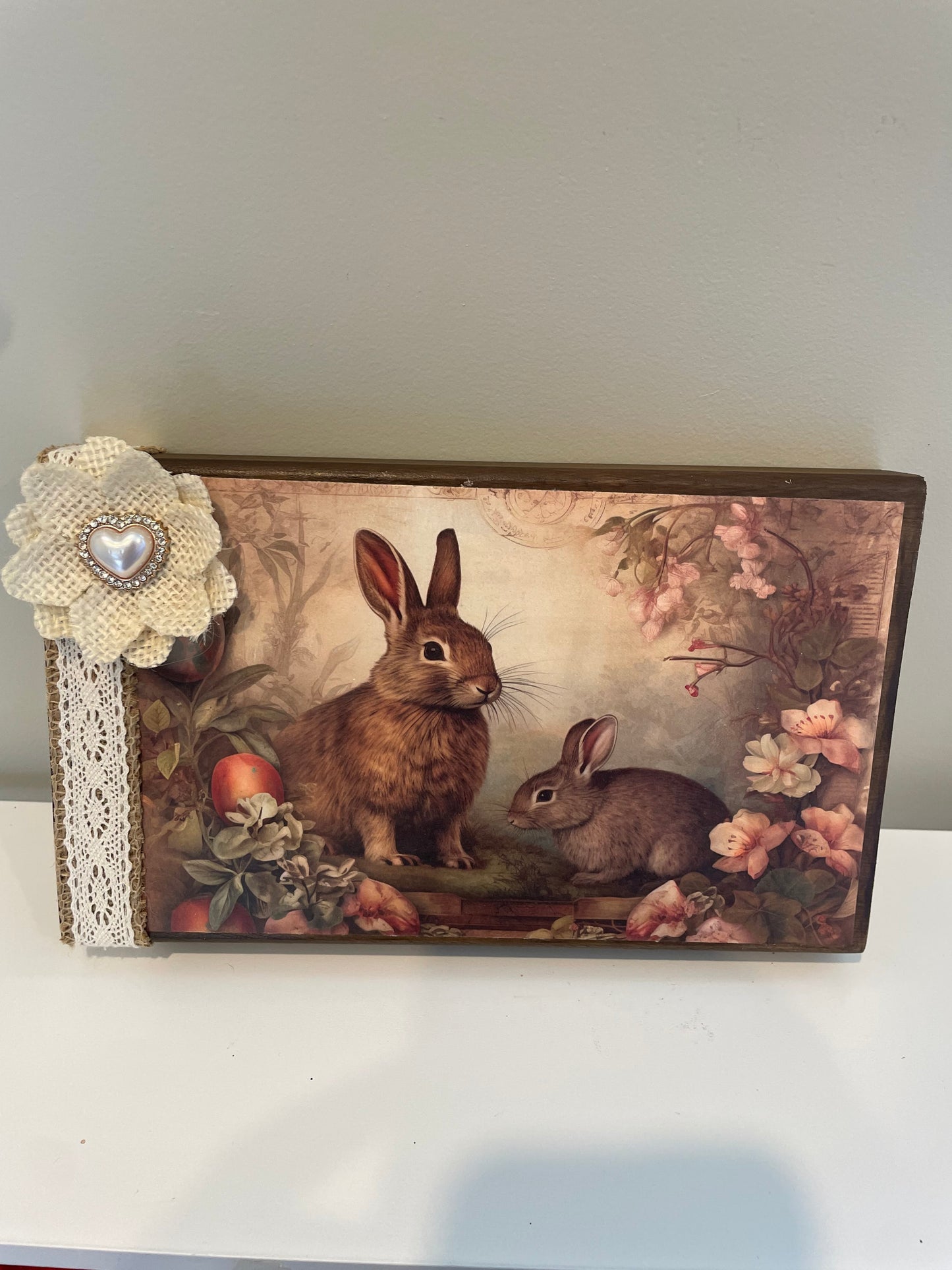 Decoupaged Bunny Shelf Sitter
