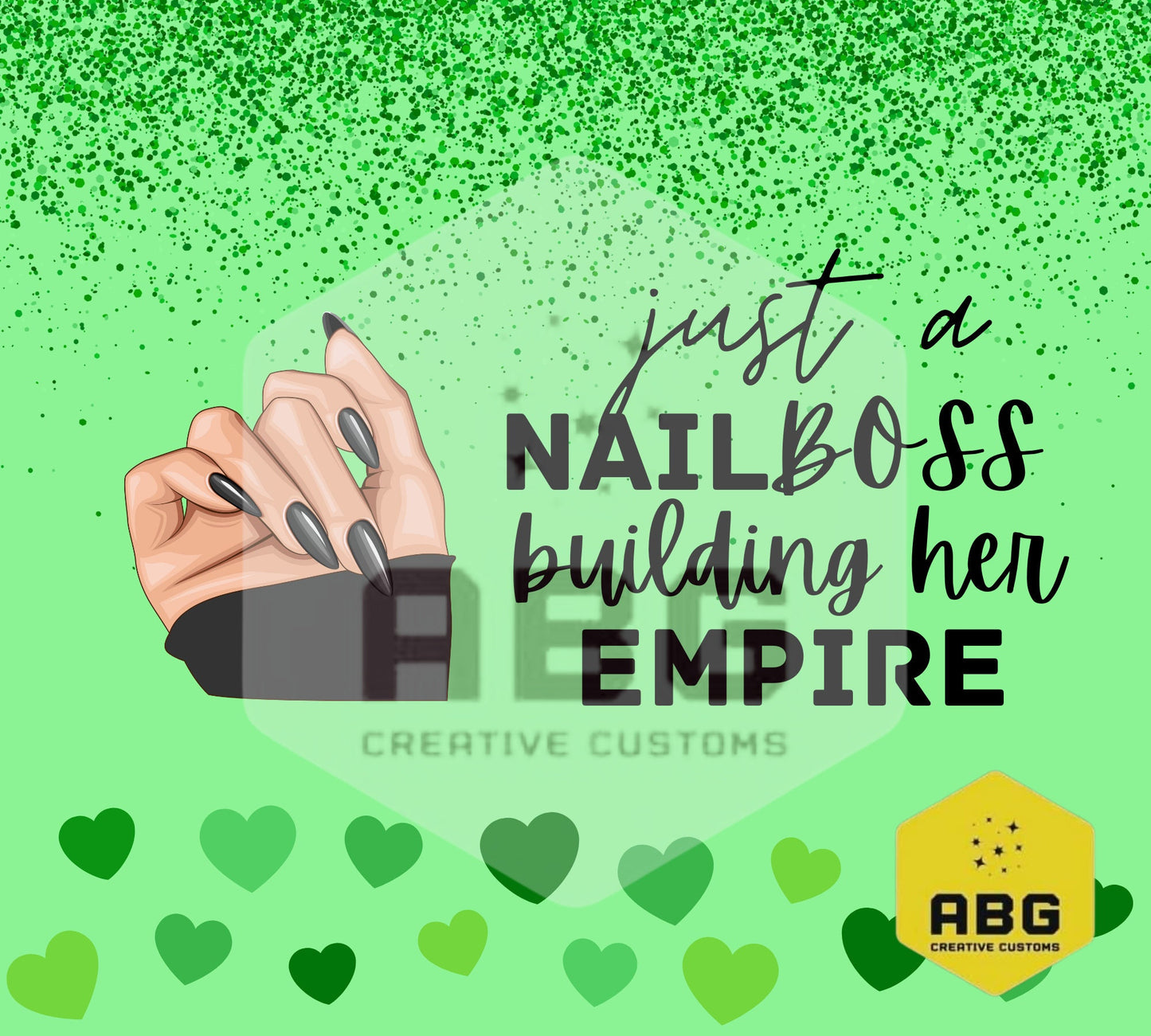 Nail Boss - Green Hearts - 20oz Tumbler Wrap - Digital file only - sublimation
