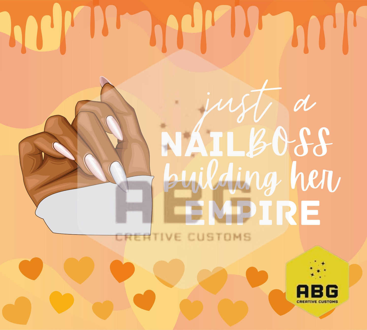 Nail Boss - Orange Hearts - 20oz Tumbler Wrap - Digital file only - sublimation