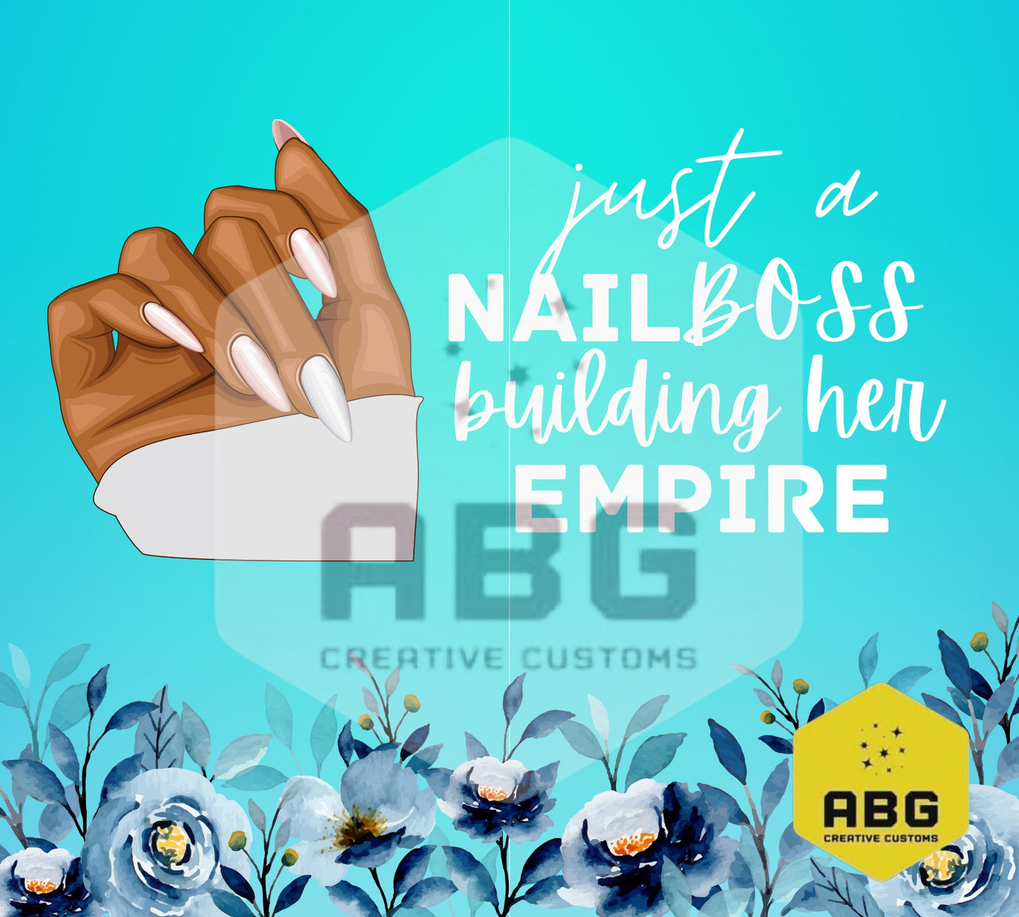 Nail Boss - Blue Flowers - 20oz Tumbler Wrap - Digital file only - sublimation