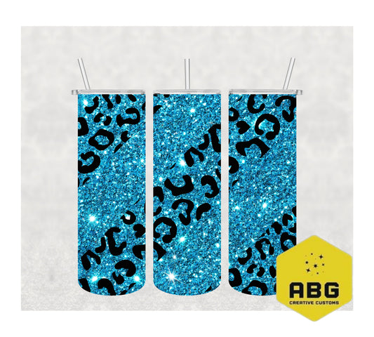 Blue Glitter Stripe Leopard - 20oz Tumbler Wrap - Digital file only - sublimation