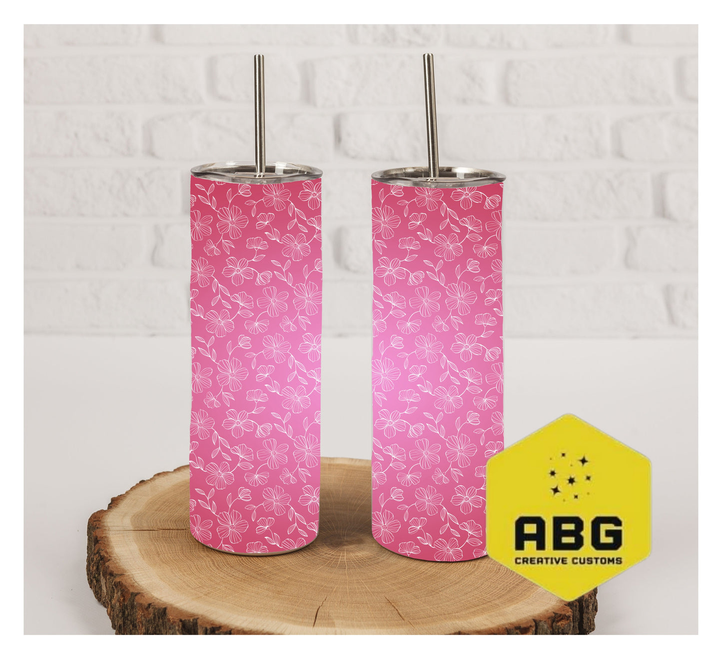 Pink White Flower - 20oz Tumbler Wrap - Digital file only - sublimation