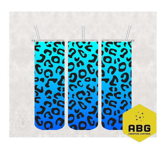 Blue Ombre Leopard - 20oz Tumbler Wrap - Digital file only - sublimation