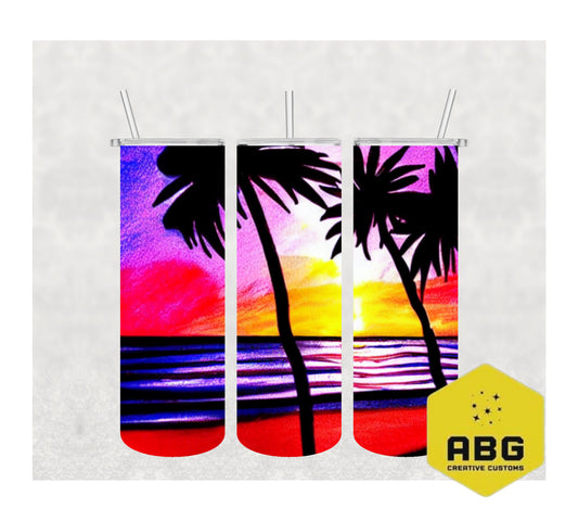 Sunset Palm Tree - 20oz Tumbler Wrap - Digital file only - sublimation