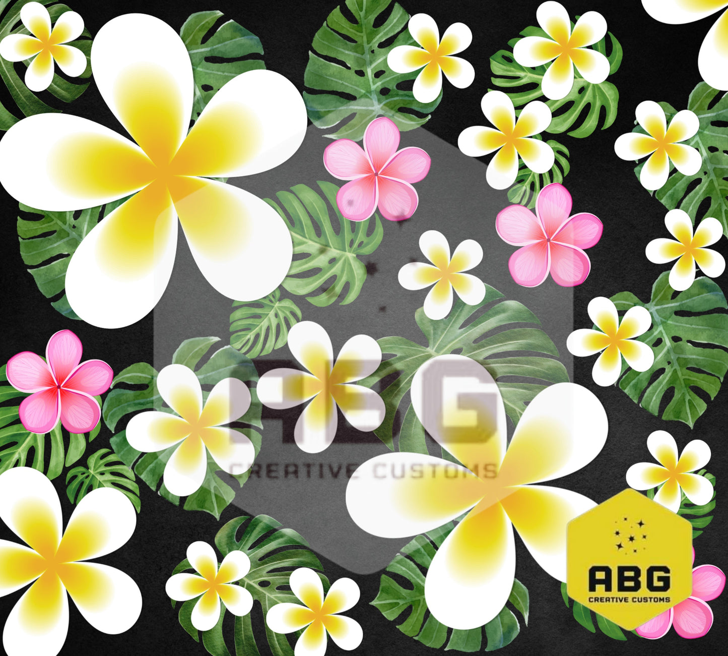 Monstera Frangipani Black - 20oz Tumbler Wrap - Digital file only - sublimation