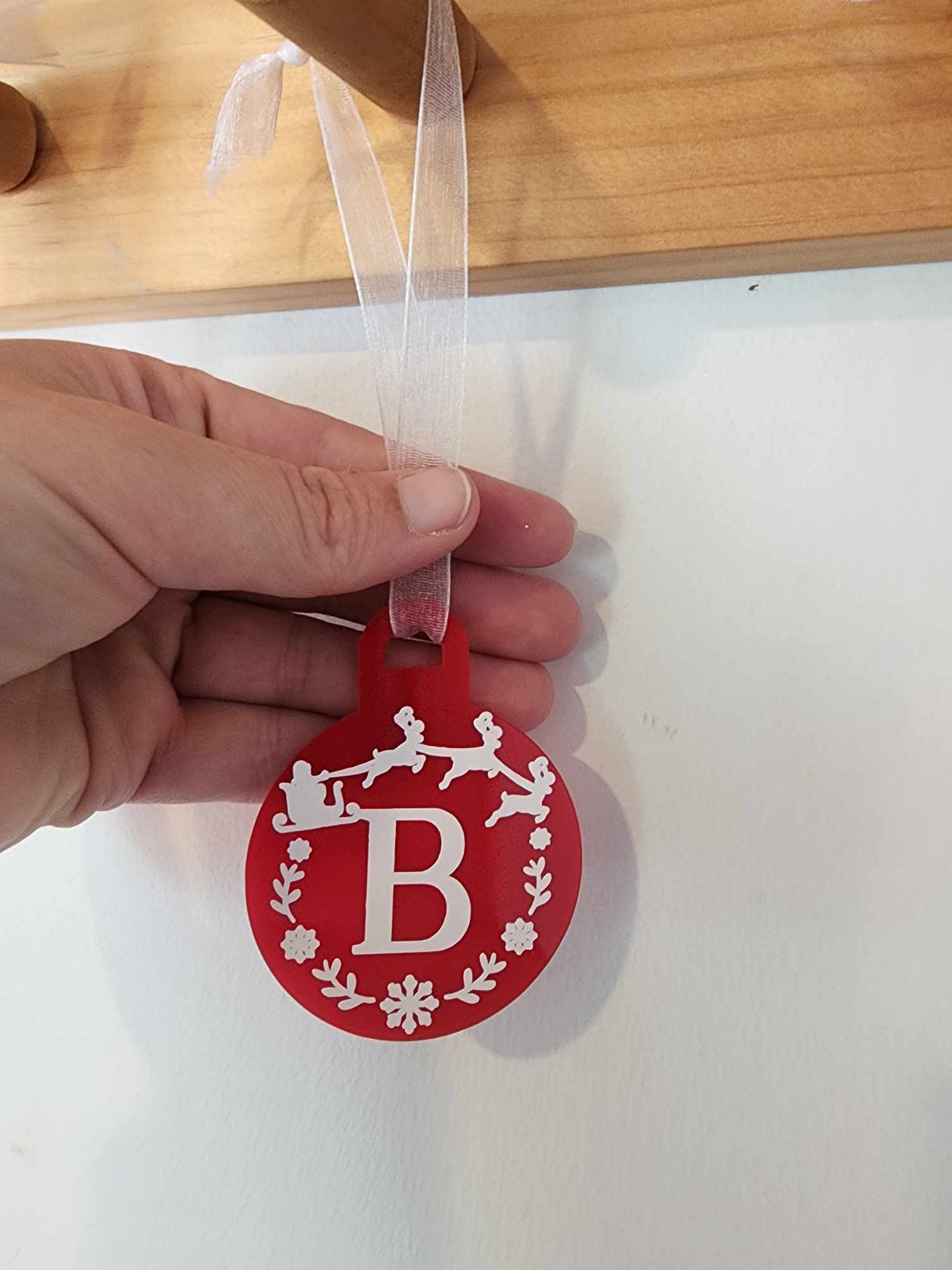 Acrylic Red Christmas Bauble with Letter Decoration