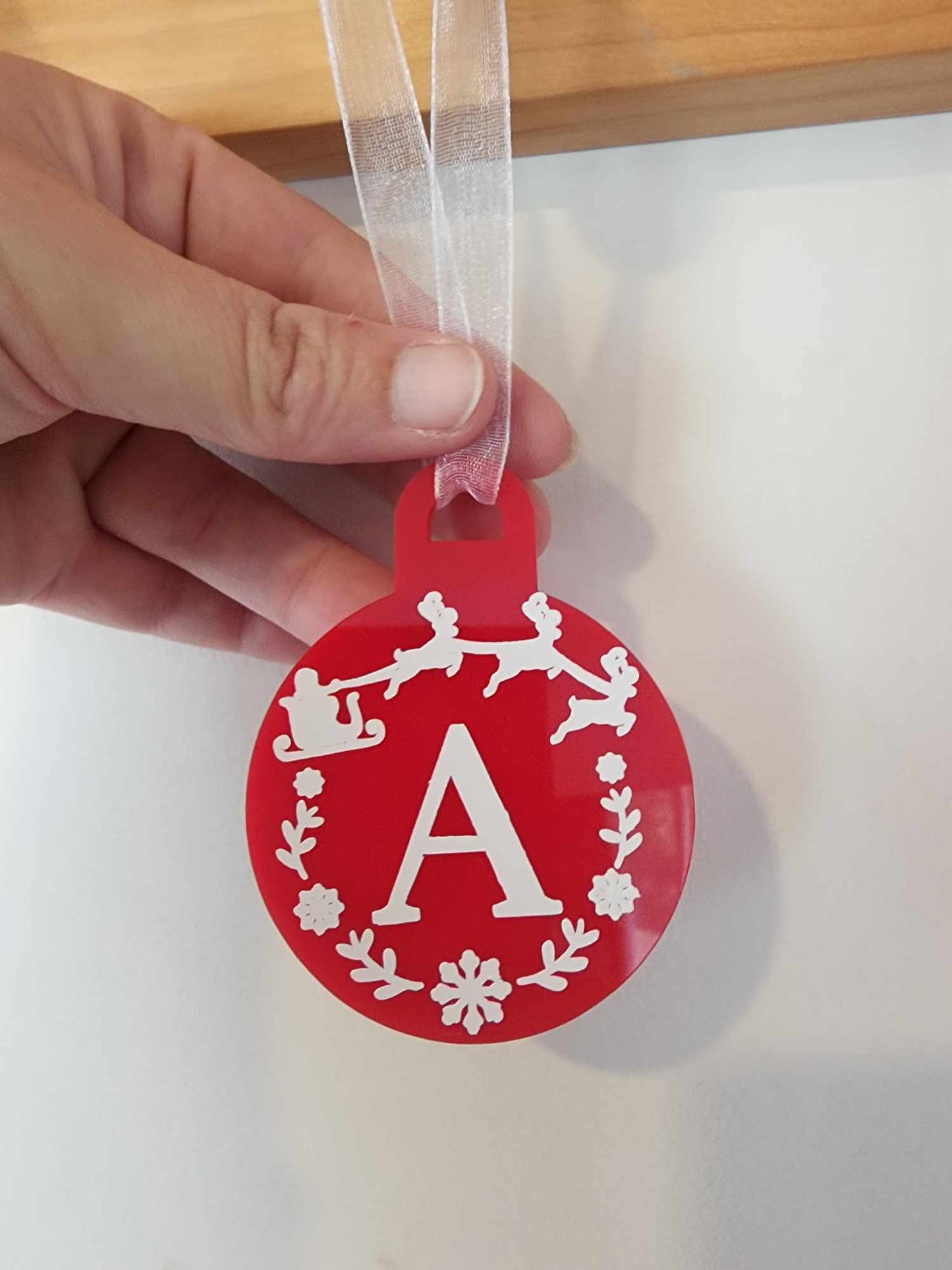 Acrylic Red Christmas Bauble with Letter Decoration