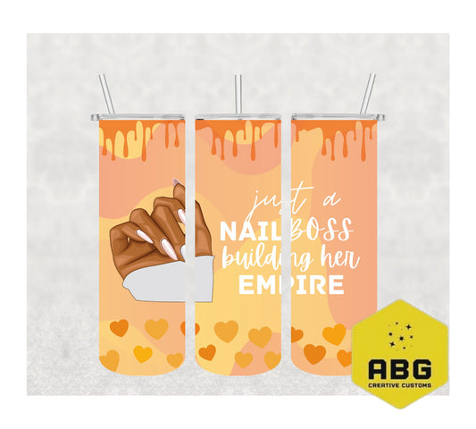 Nail Boss - Orange Hearts - 20oz Tumbler Wrap - Digital file only - sublimation