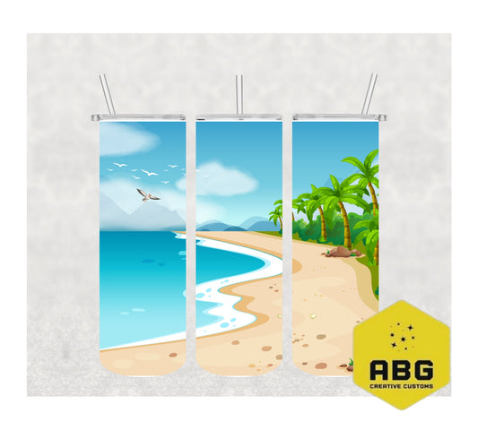 Beach Scene - 20oz Tumbler Wrap - Digital file only - sublimation