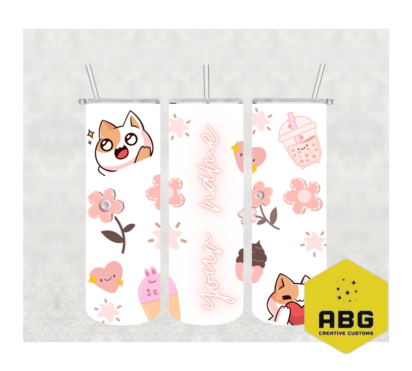 Cats & Flowers  - 20oz Tumbler Wrap - Digital file only - sublimation