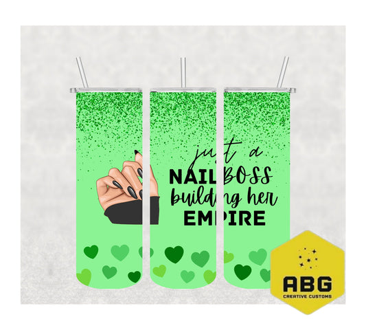 Nail Boss - Green Hearts - 20oz Tumbler Wrap - Digital file only - sublimation
