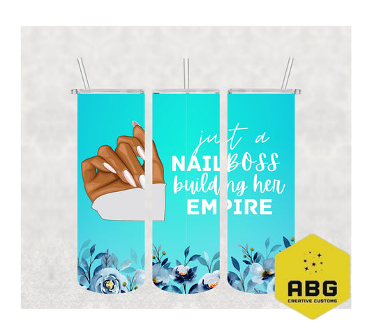 Nail Boss - Blue Flowers - 20oz Tumbler Wrap - Digital file only - sublimation