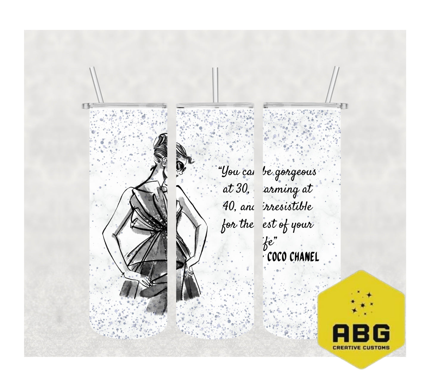 Coco Chanel Black & Silver  - 20oz Tumbler Wrap - Digital file only - sublimation