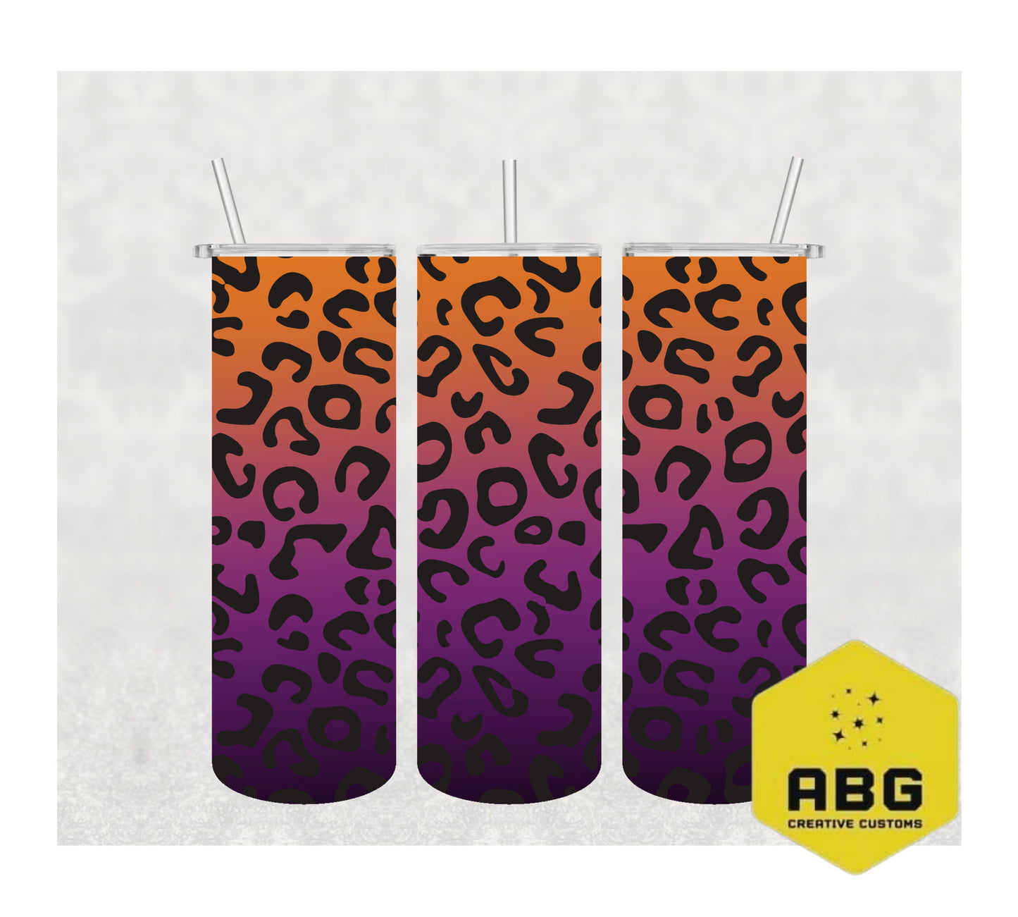 Dark Pink Orange Ombre Leopard  - 20oz Tumbler Wrap - Digital file only - sublimation