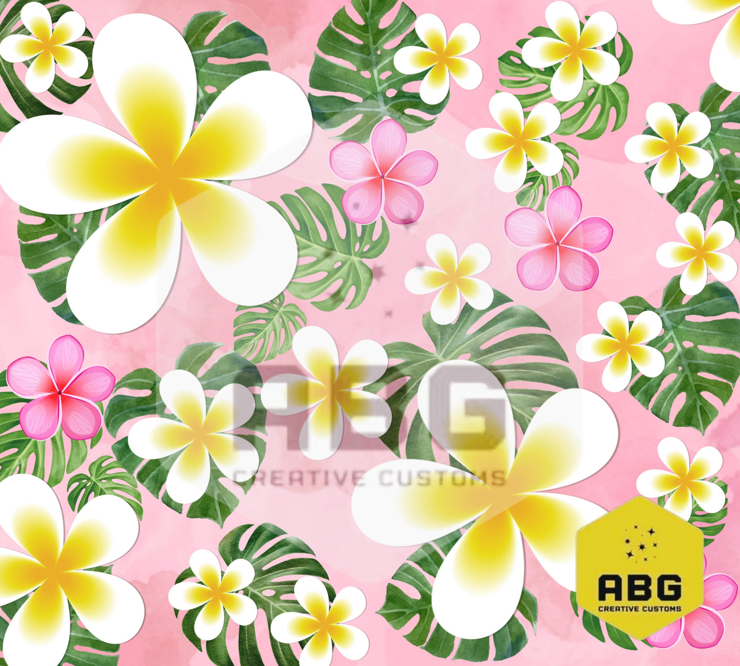 Monstera Frangipani Pink - 20oz Tumbler Wrap - Digital file only - sublimation