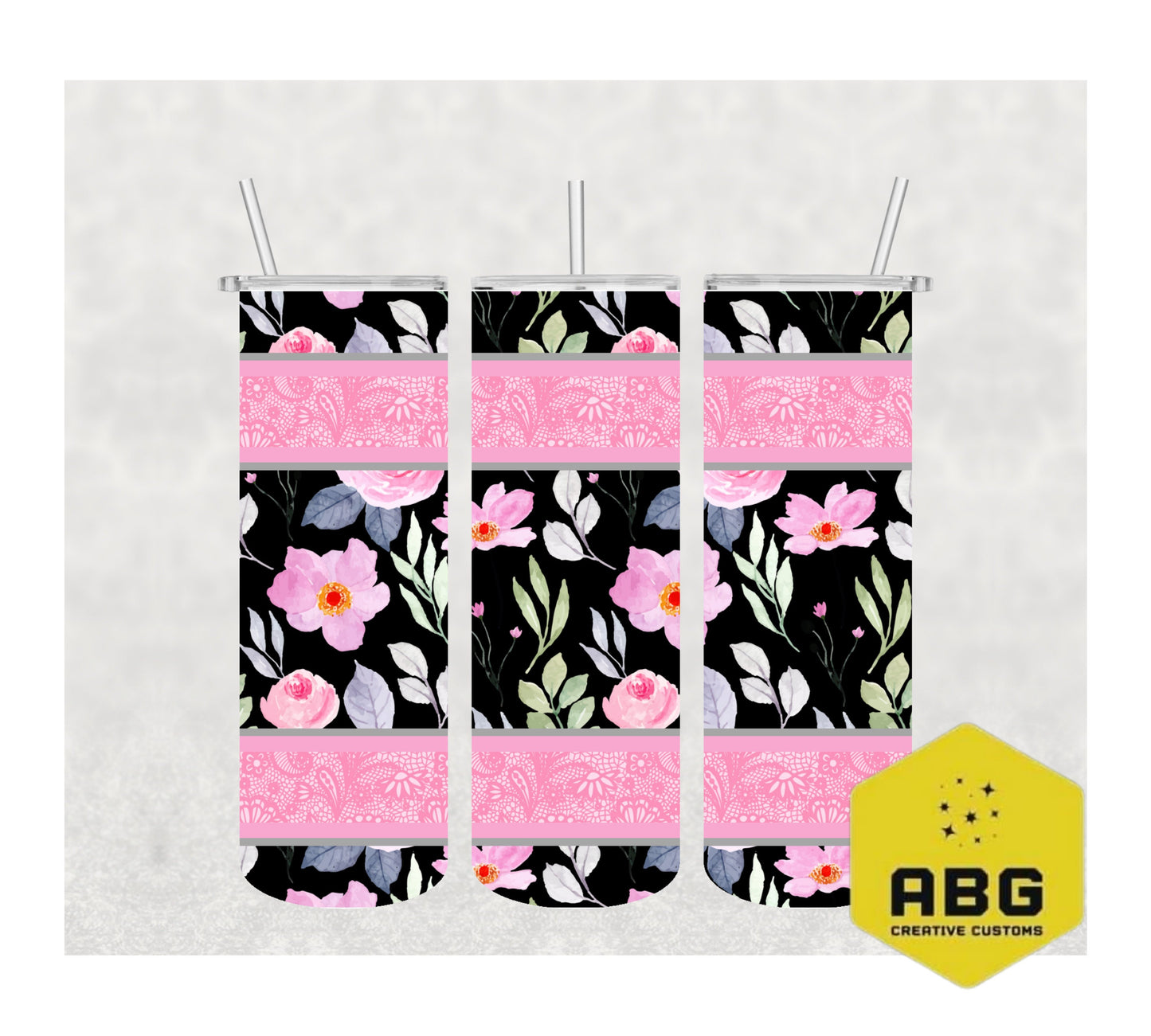 Rose Lace Pink Black - 20oz Tumbler