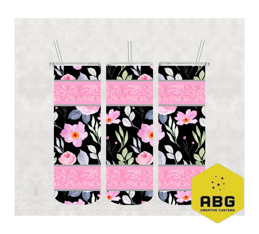 Rose Lace Pink Black - 20oz Tumbler