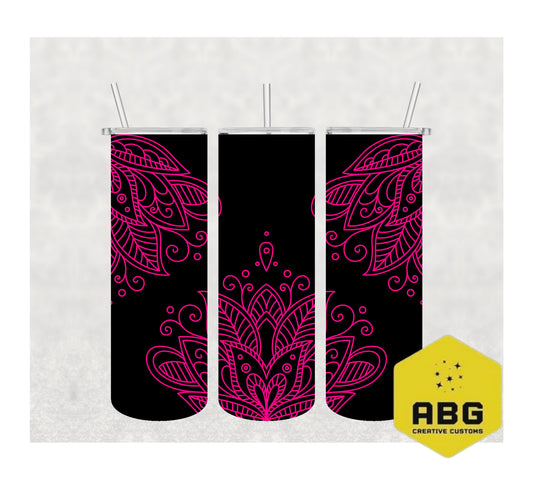 Black Pink Mandala Flower - 20oz Tumbler Wrap - Digital file only - sublimation