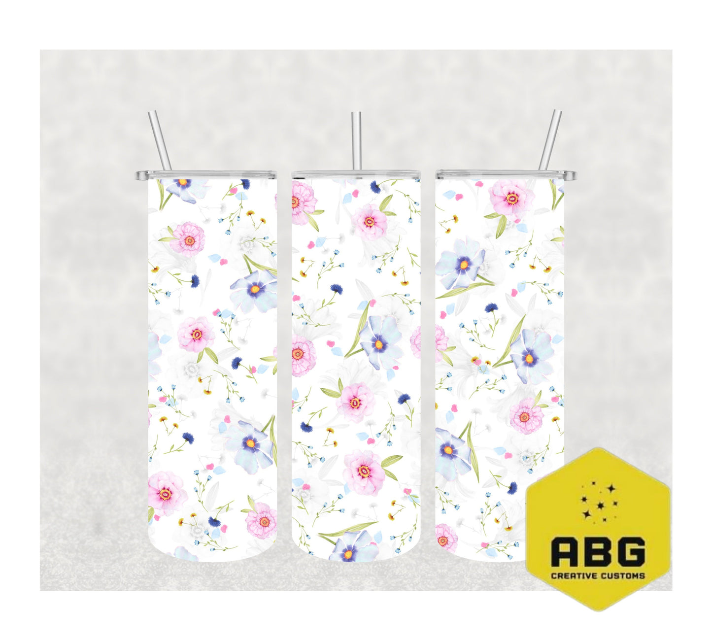 Pink Blue Flowers - 20oz Tumbler Wrap - Digital file only - sublimation