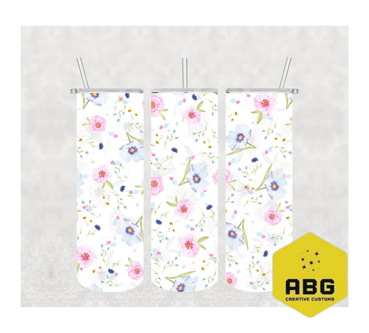 Pink Blue Flowers - 20oz Tumbler