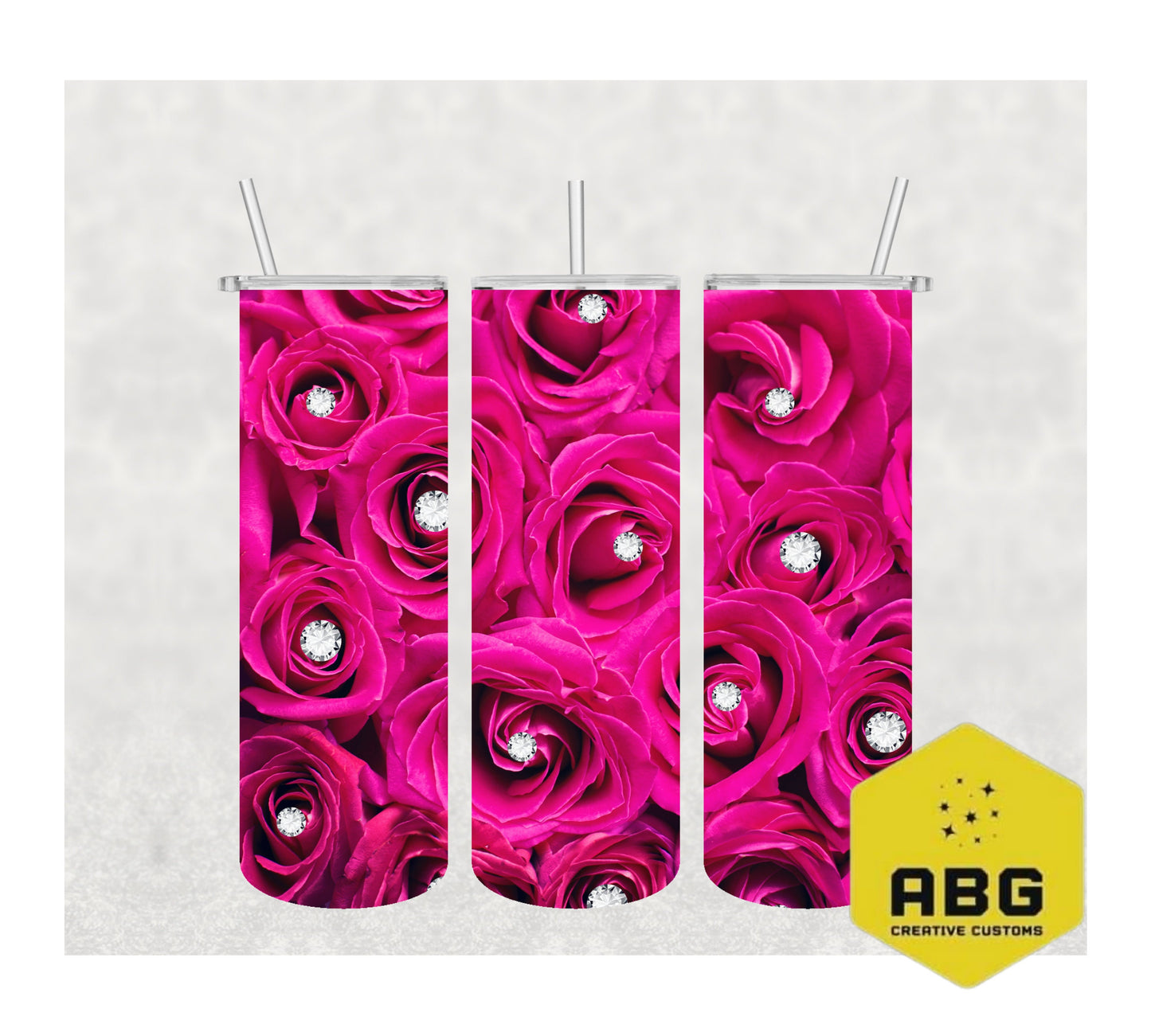 Pink Rose with Diamonds - 20oz Tumbler Wrap - Digital file only - sublimation