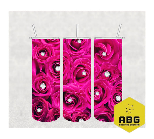 Pink Rose with Diamonds - 20oz Tumbler Wrap - Digital file only - sublimation