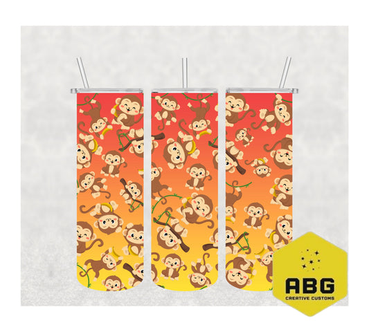 Monkeys Red Orange Yellow - 20oz Tumbler Wrap - Digital file only - sublimation