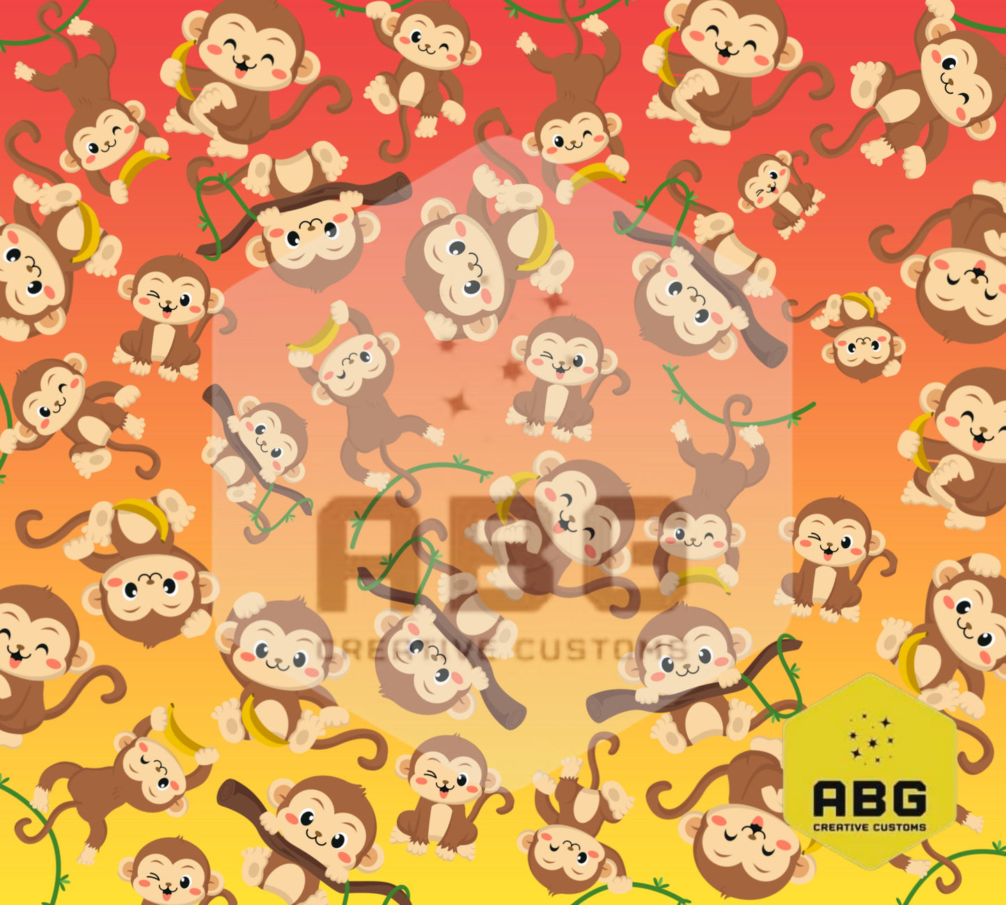 Monkeys Red Orange Yellow - 20oz Tumbler Wrap - Digital file only - sublimation