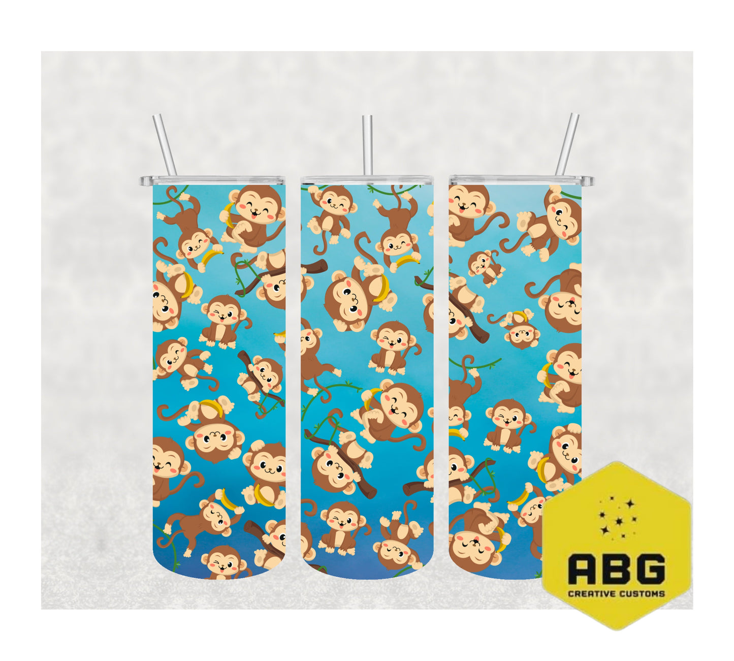 Monkeys Blue - 20oz Tumbler Wrap - Digital file only - sublimation