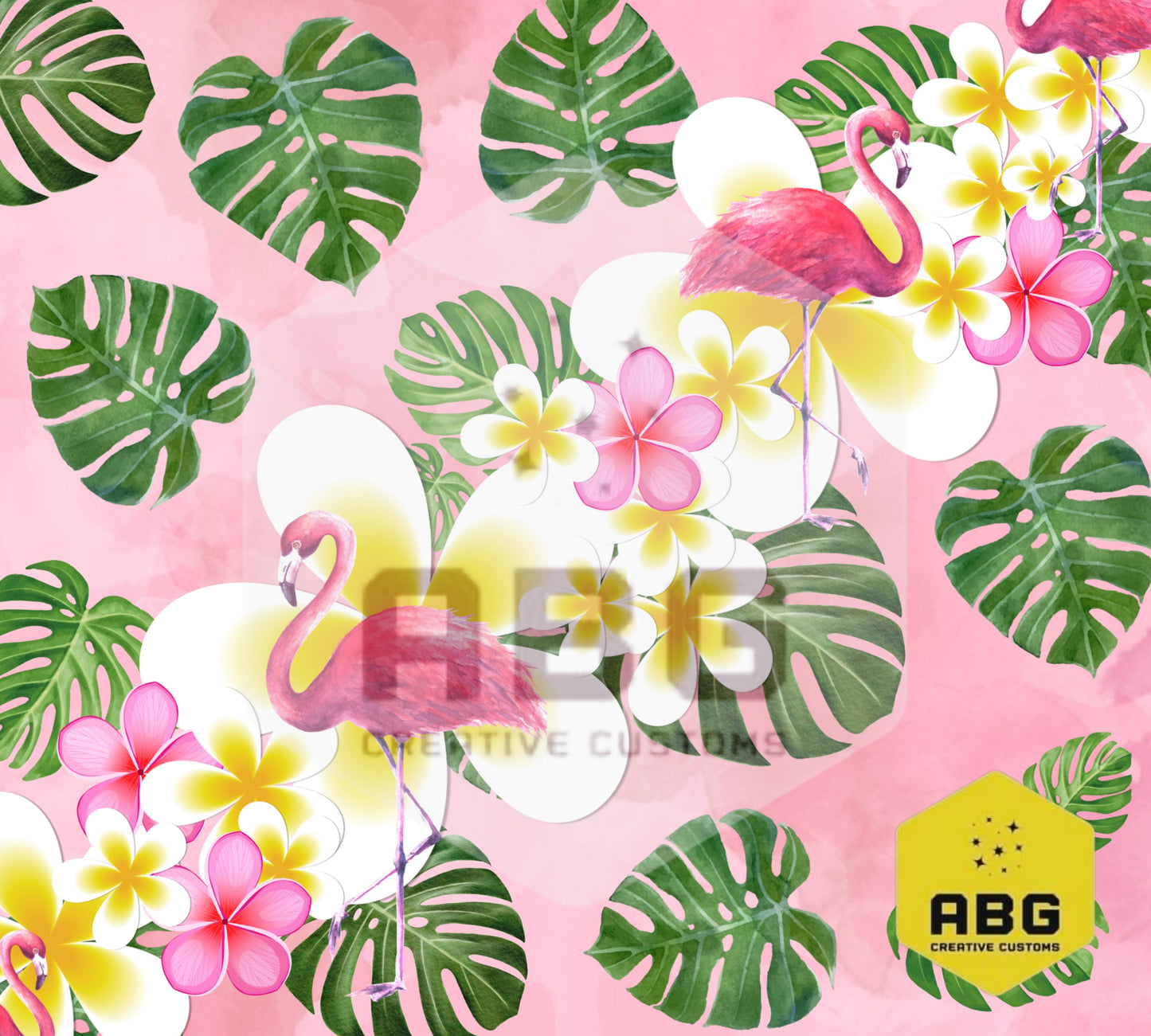 Monstera Frangipani flamingo - 20oz Tumbler Wrap - Digital file only - sublimation