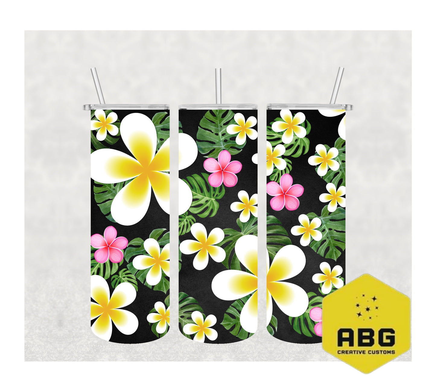 Monstera Frangipani Black - 20oz Tumbler Wrap - Digital file only - sublimation