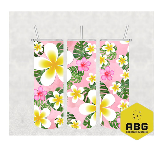 Monstera Frangipani Pink - 20oz Tumbler Wrap - Digital file only - sublimation