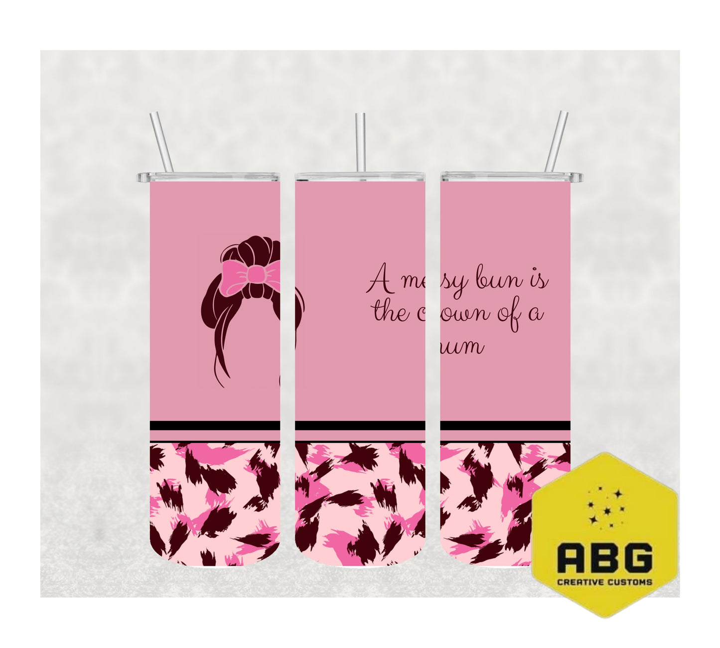 Messy Bun Mum Pink - 20oz Tumbler Wrap - Digital file only - sublimation