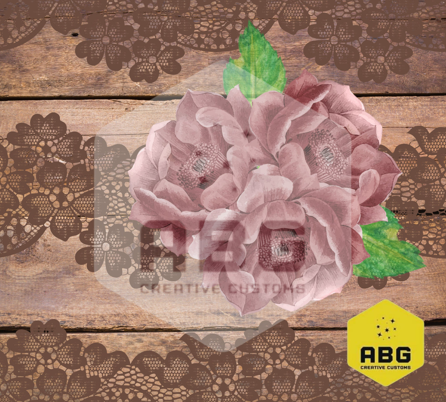 Wood Lace Rose - 20oz Tumbler Wrap - Digital file only - sublimation