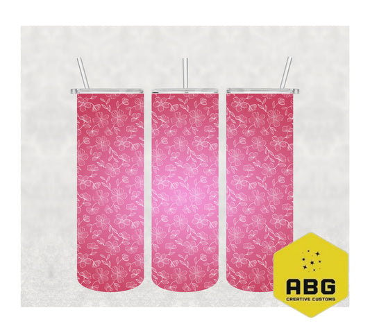 Pink White Flower - 20oz Tumbler Wrap - Digital file only - sublimation