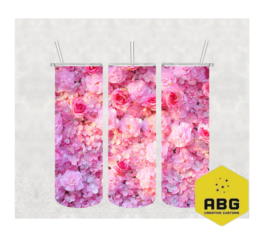 Pink Flowers  - 20oz Tumbler Wrap - Digital file only - sublimation