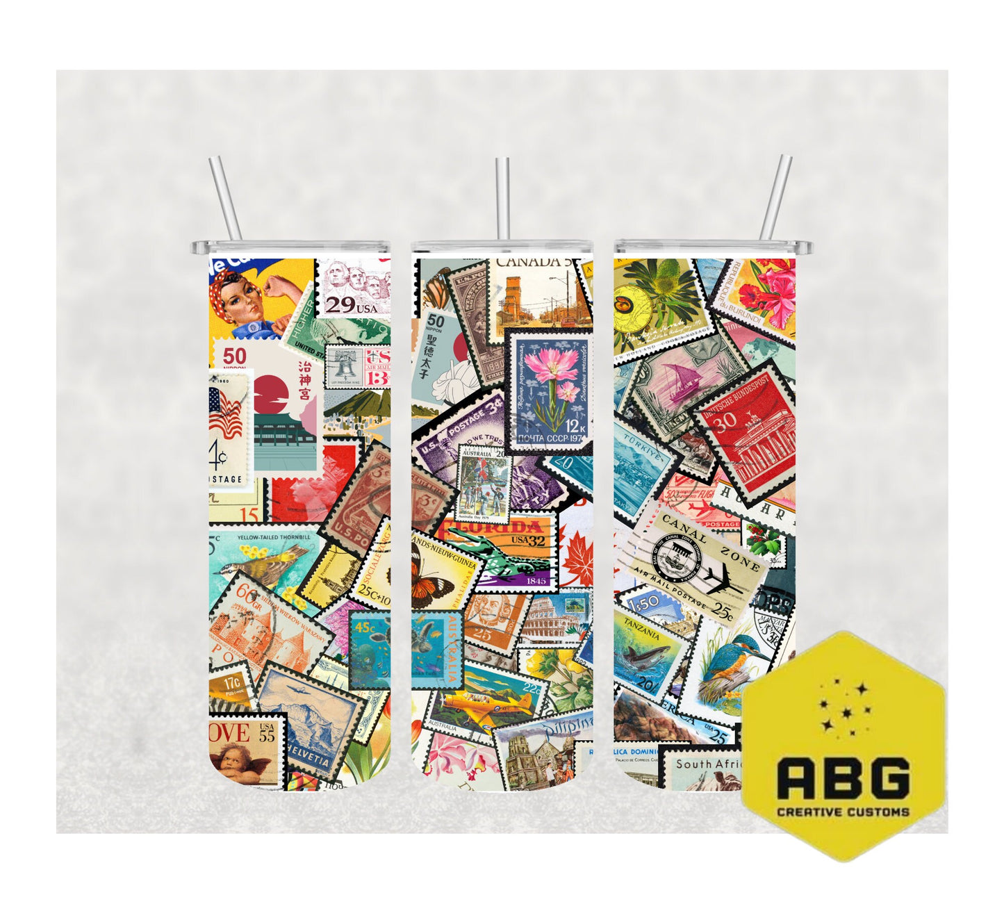 Postage Stamps  - 20oz Tumbler Wrap - Digital file only - sublimation