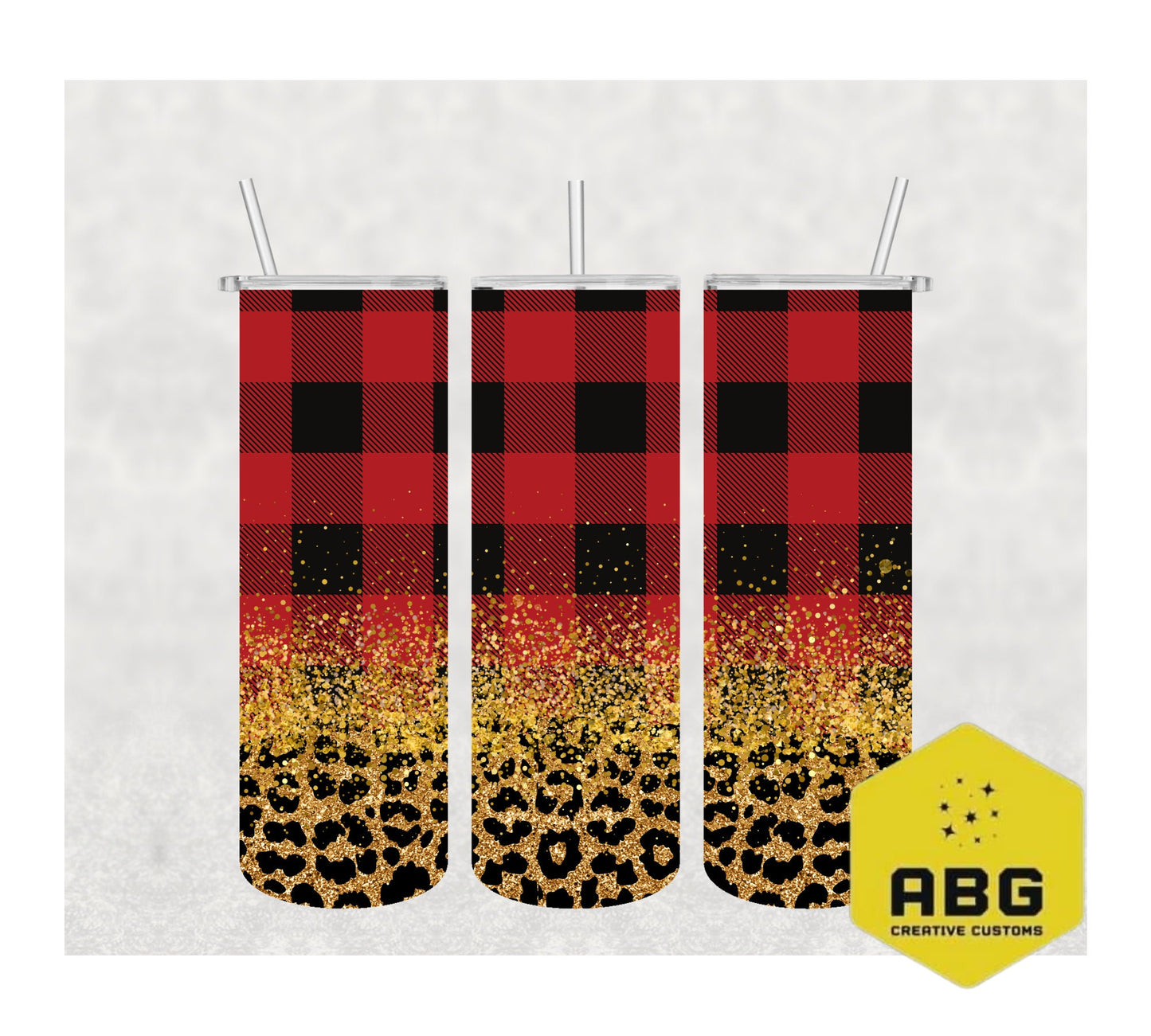 Gold Leopard Plaid with Glitter - 20oz Tumbler Wrap - Digital file only - sublimation