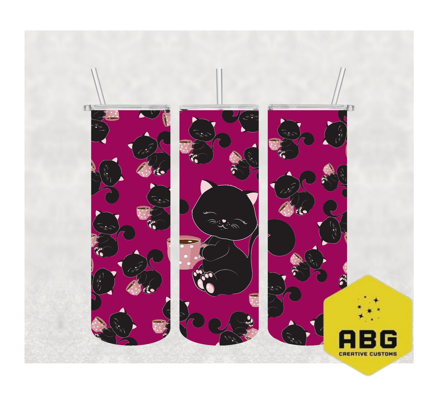 Black Cat Drinking Coffee - 20oz Tumbler Wrap - Digital file only - sublimation