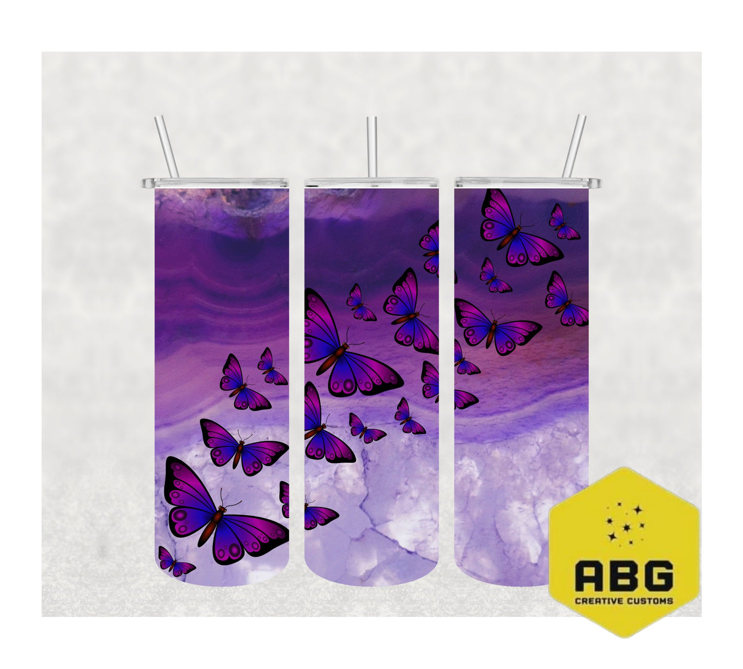 Purple Agate and Butterflies - 20oz Tumbler Wrap - Digital file only - sublimation