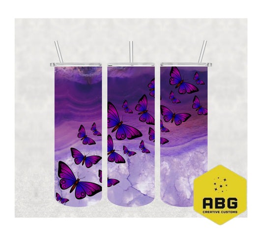 Purple Agate and Butterflies - 20oz Tumbler Wrap - Digital file only - sublimation