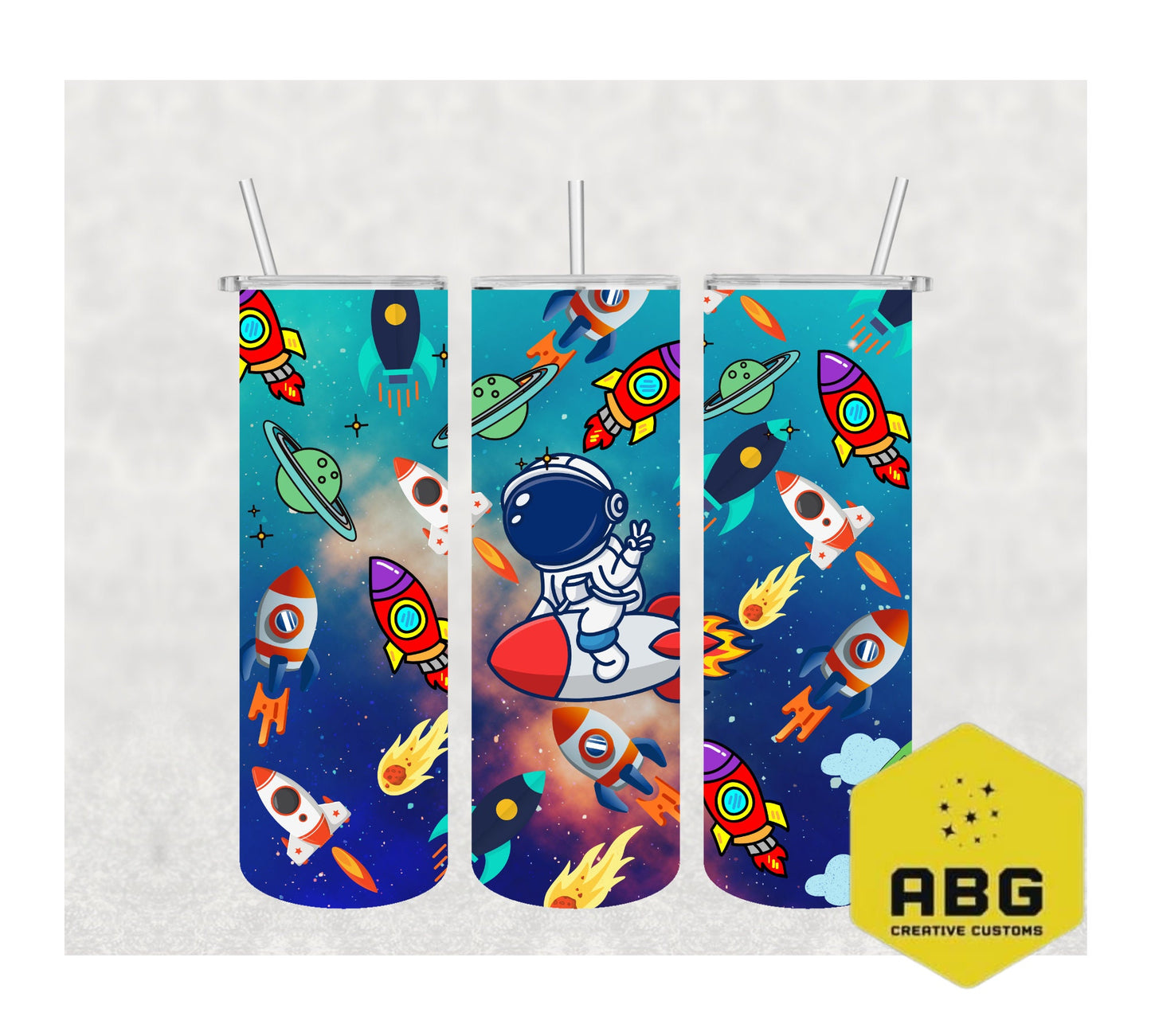 Rocketships and Astronaut  - 20oz Tumbler Wrap - Digital file only - sublimation