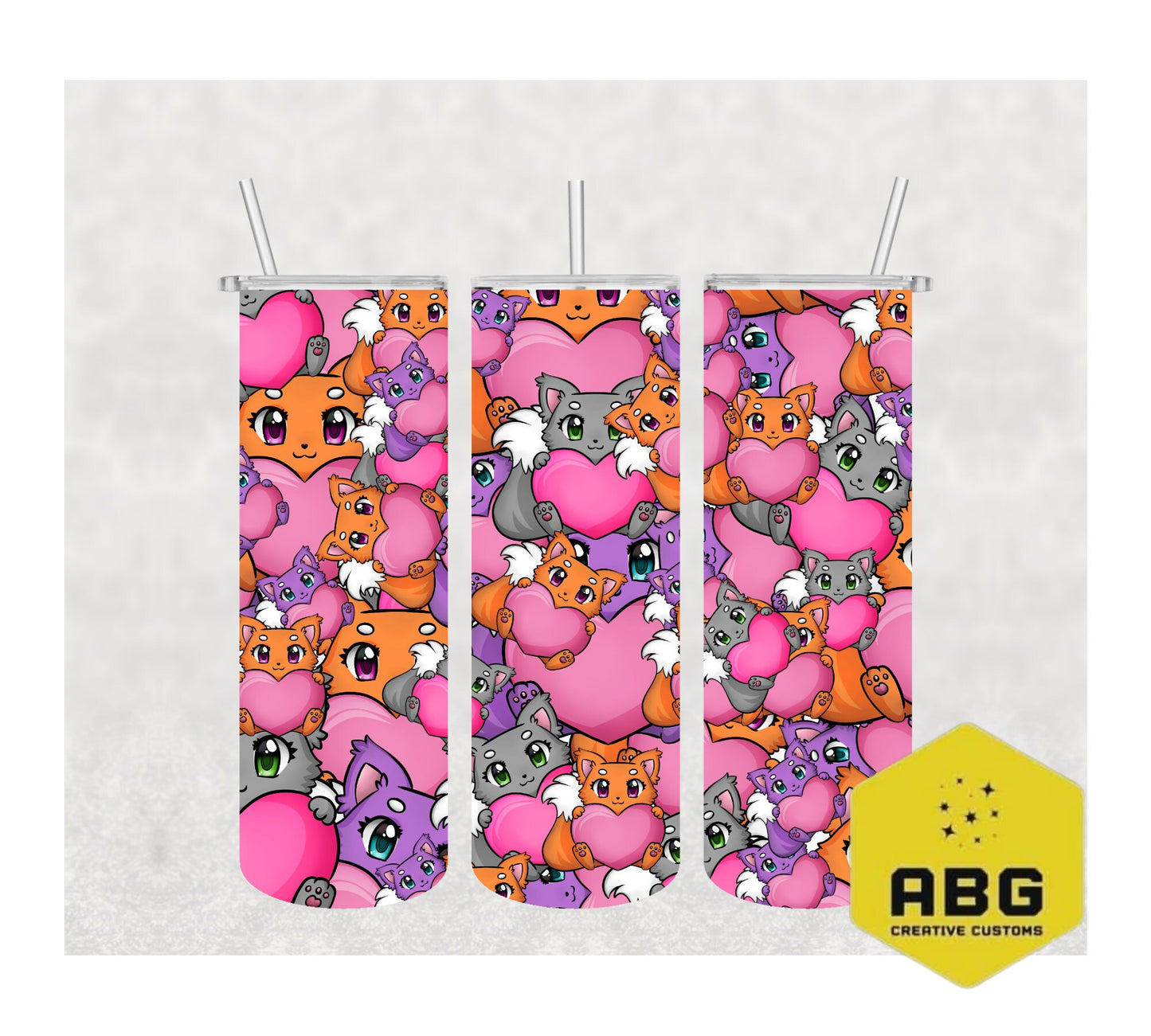 Love Heart Cute Cat - 20oz Tumbler Wrap - Digital file only - sublimation