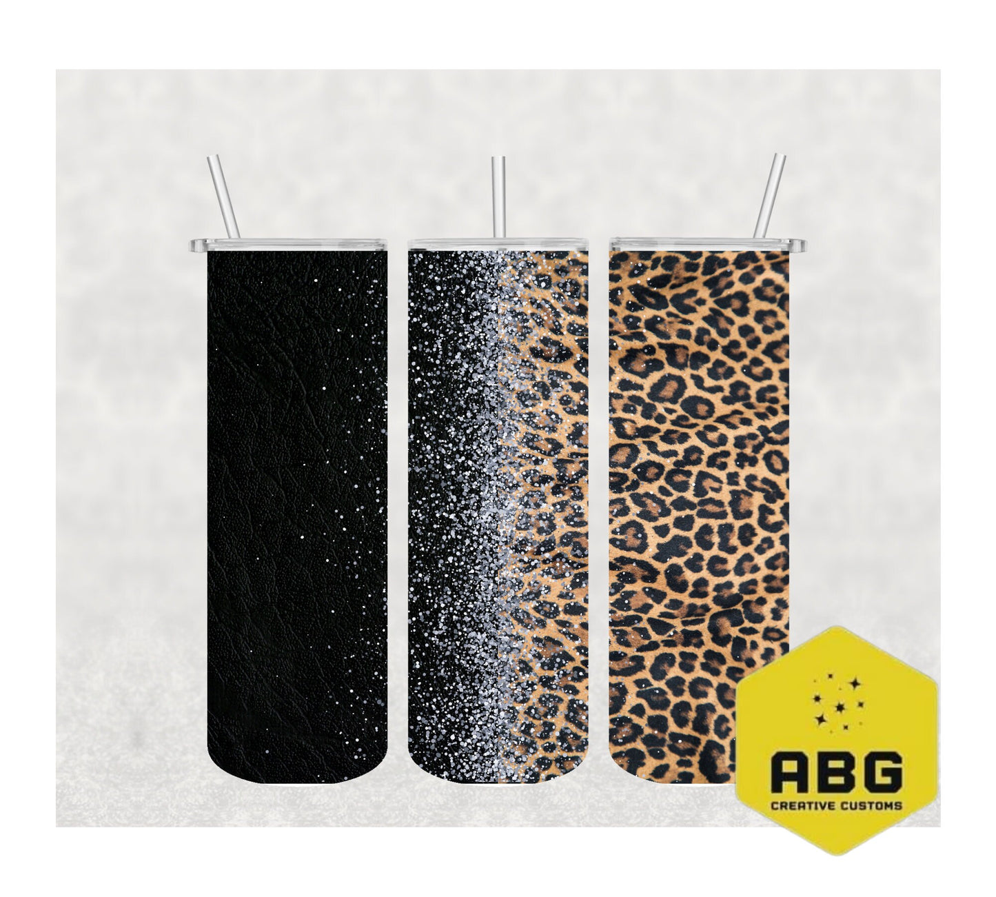 Black Leather, Glitter & Leopard Print - 20oz Tumbler Wrap - Digital file only - sublimation