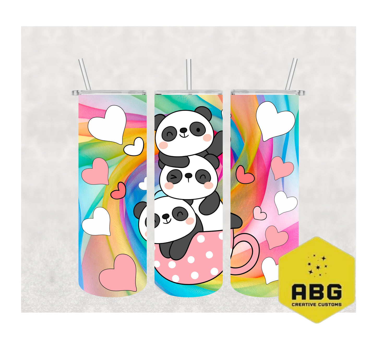 Pandas in a teacup - 20oz Tumbler Wrap - Digital file only - sublimation