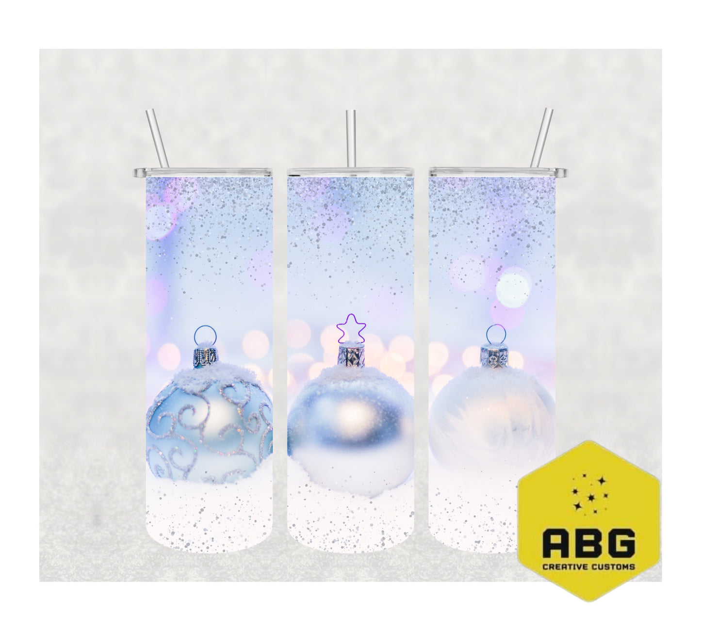 White Christmas Baubles - 20oz Tumbler Wrap - Digital file only - sublimation