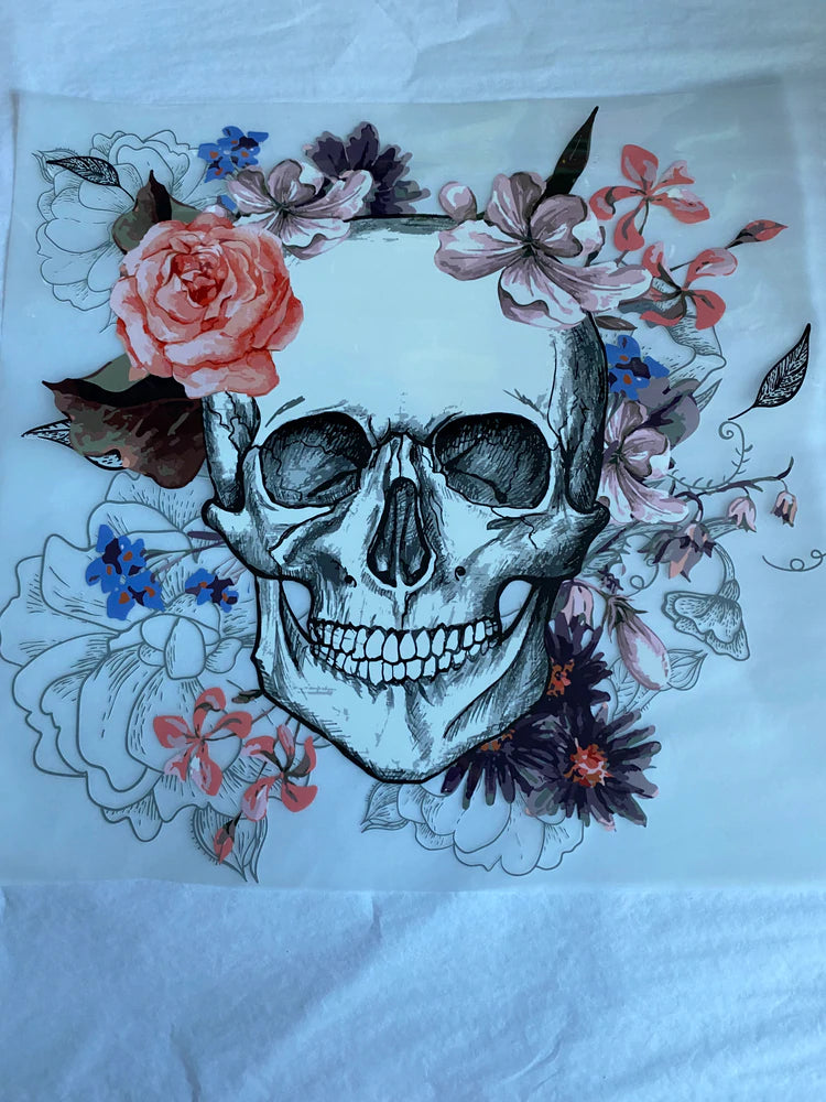 Skull with Flowers t-shirt Womens