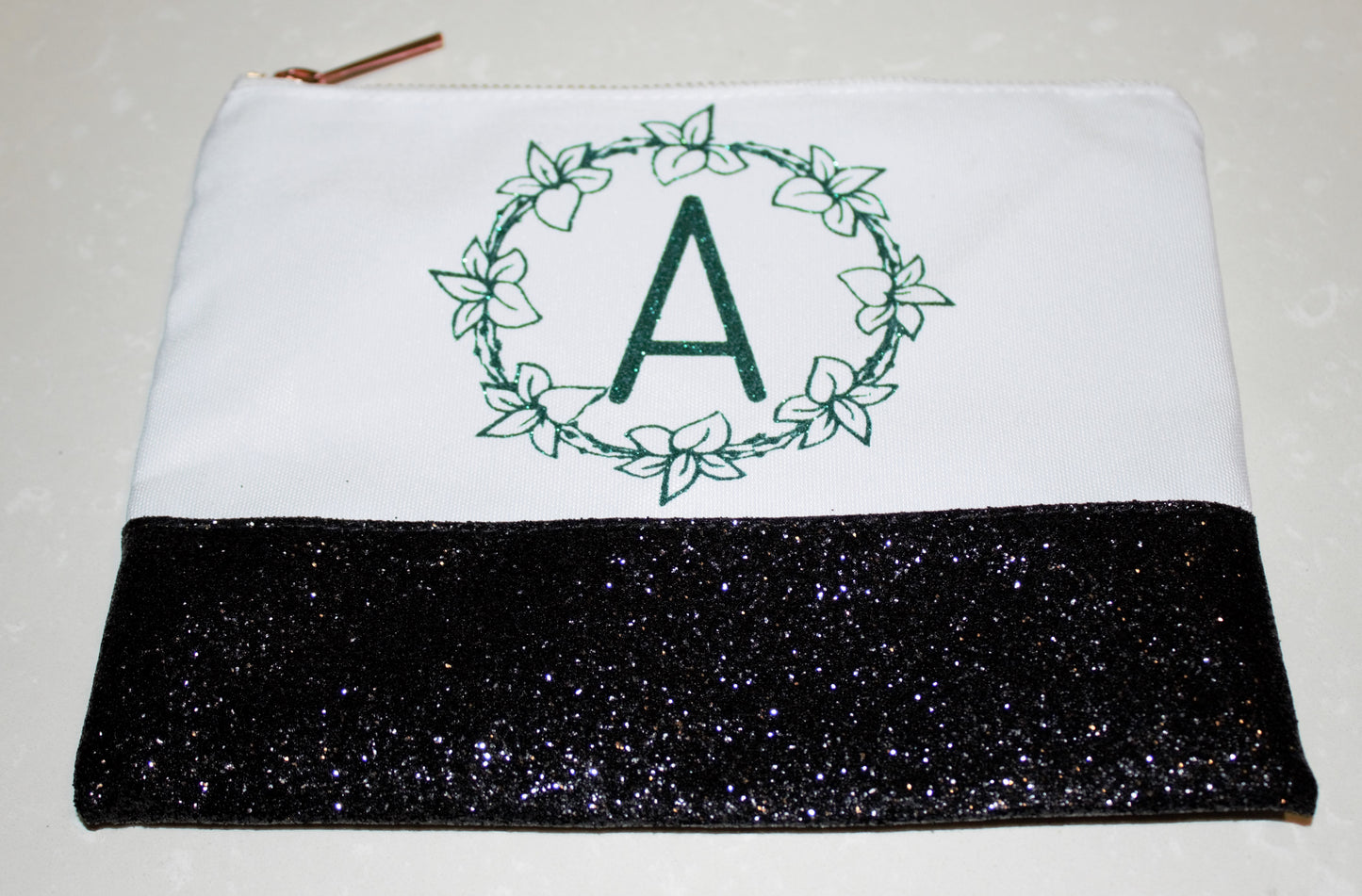 Glitter canvas zip bag.